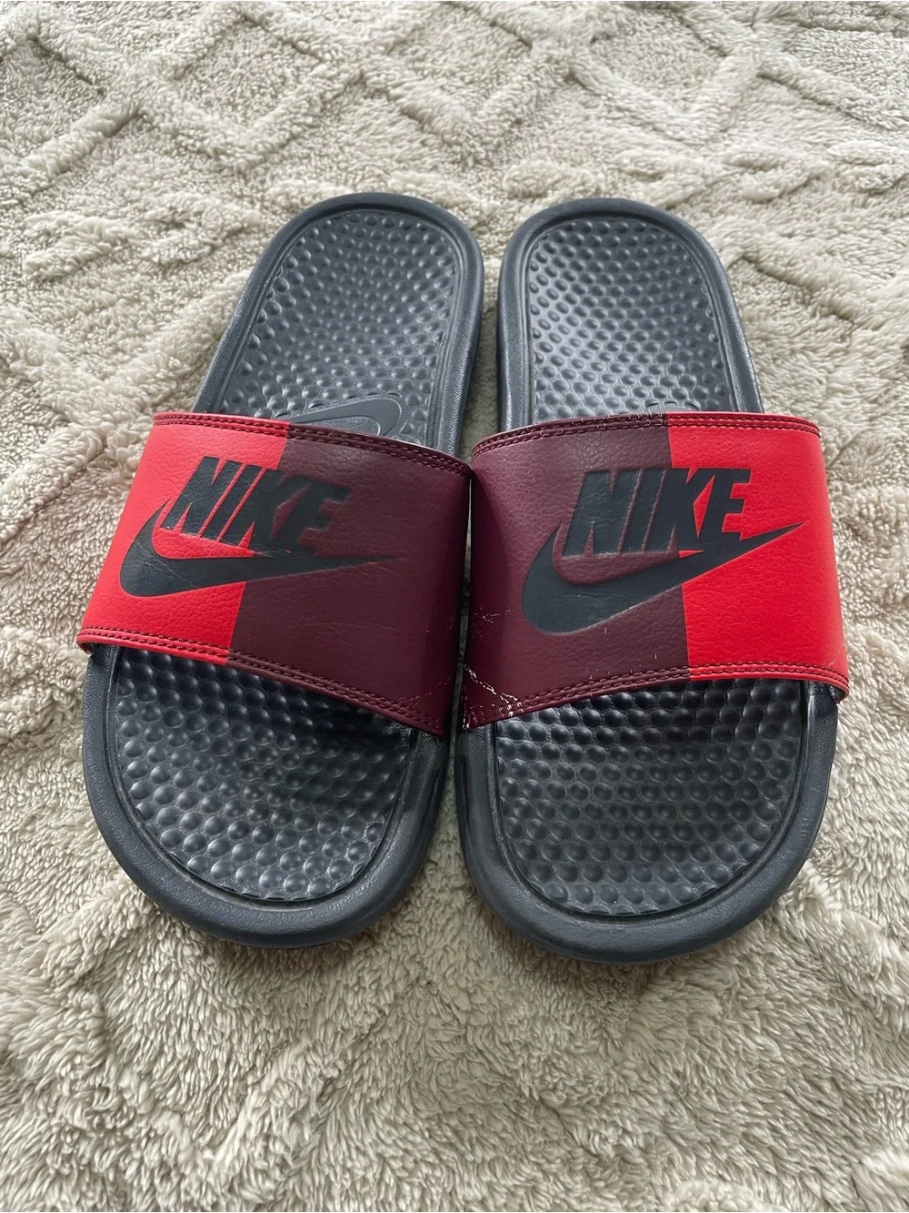 Nike Red & Burgundy Slide Sandals- Size 7 Casual Summer